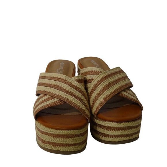 Patrizia By Spring Step Woven Platform Sandals Tan Stripe Slip-On Women Size 7.5 - Picture 3 of 7